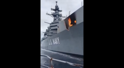 فيديو استهداف السفينة الأمريكية مولد بالذكاء الاصطناعي 
