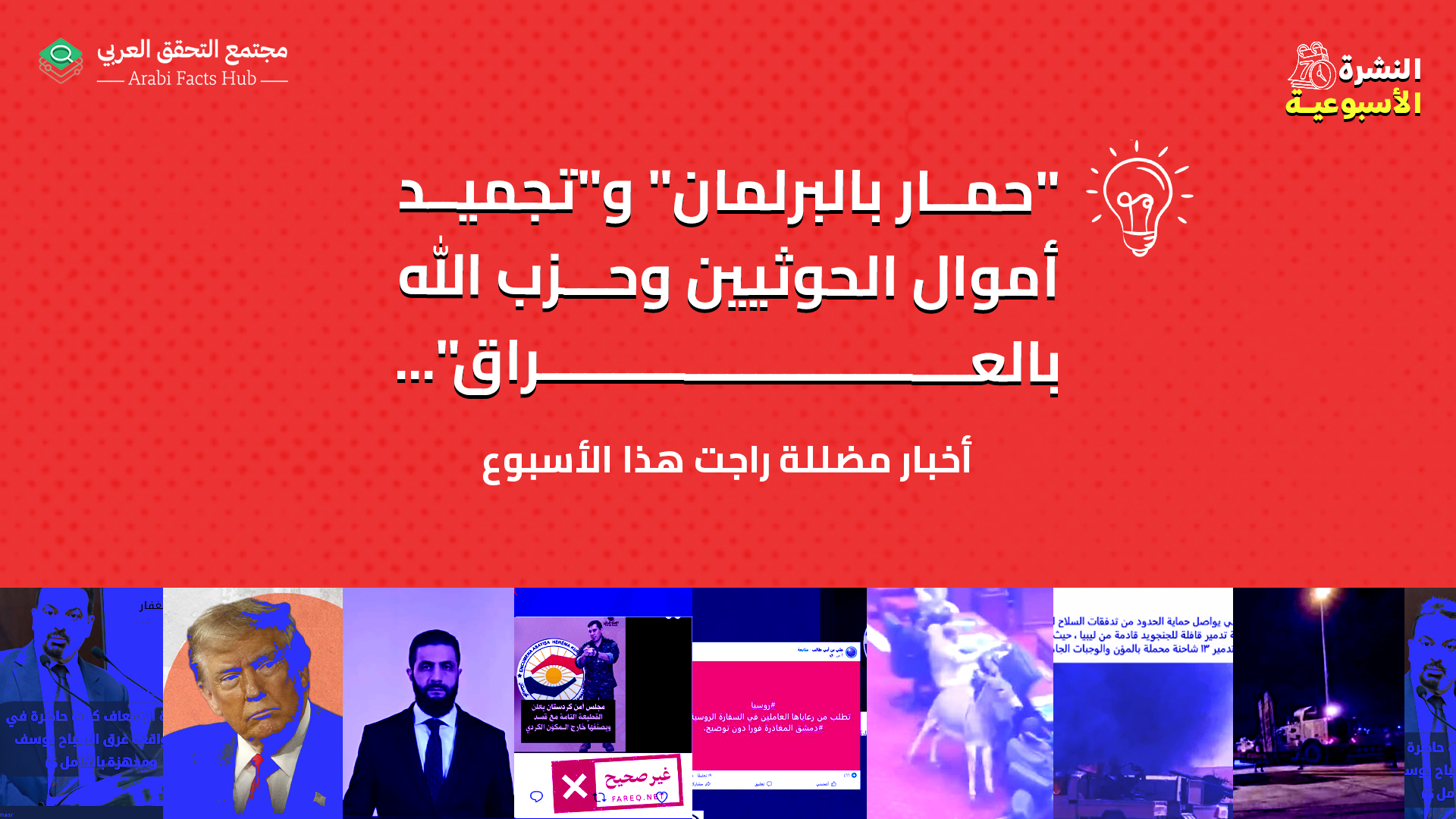 "حمار بالبرلمان" و"تجميد أموال الحوثيين وحزب الله بالعراق"... أخبار مضللة راجت هذا الأسبوع