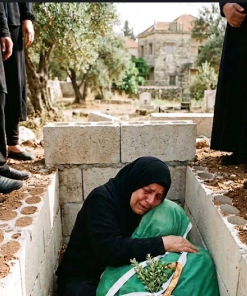 صورة مولدة بالذكاء الاصطناعي لوداع الشهيد وسام نجمة في جنوب لبنان 