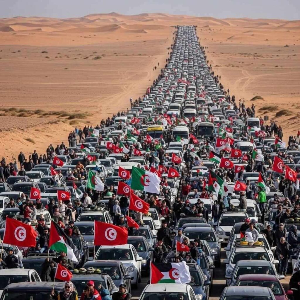 انتشار صورة مولدة بالذكاء الاصطناعي مع الإدعاء أنها لقافلة الصمود 